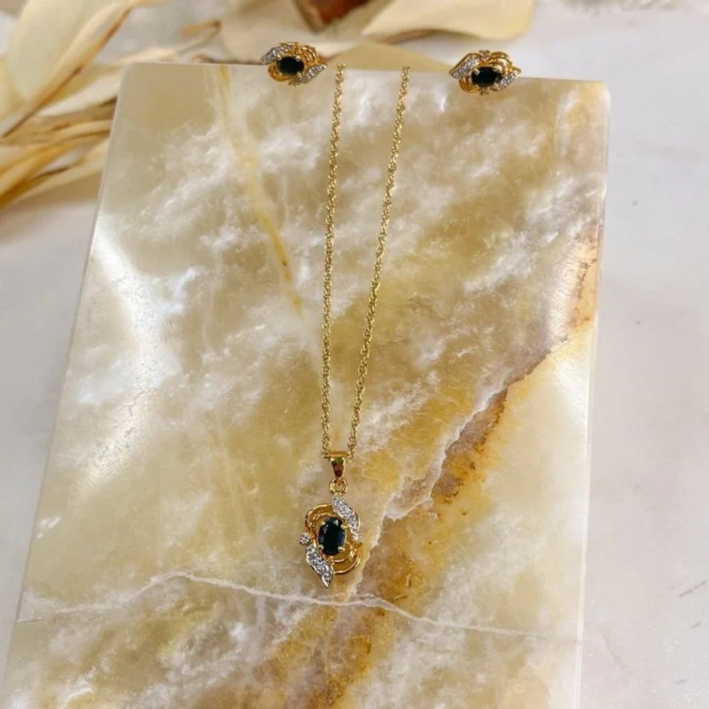 Dark Blue‎ and Clear Stone Necklace and earring set